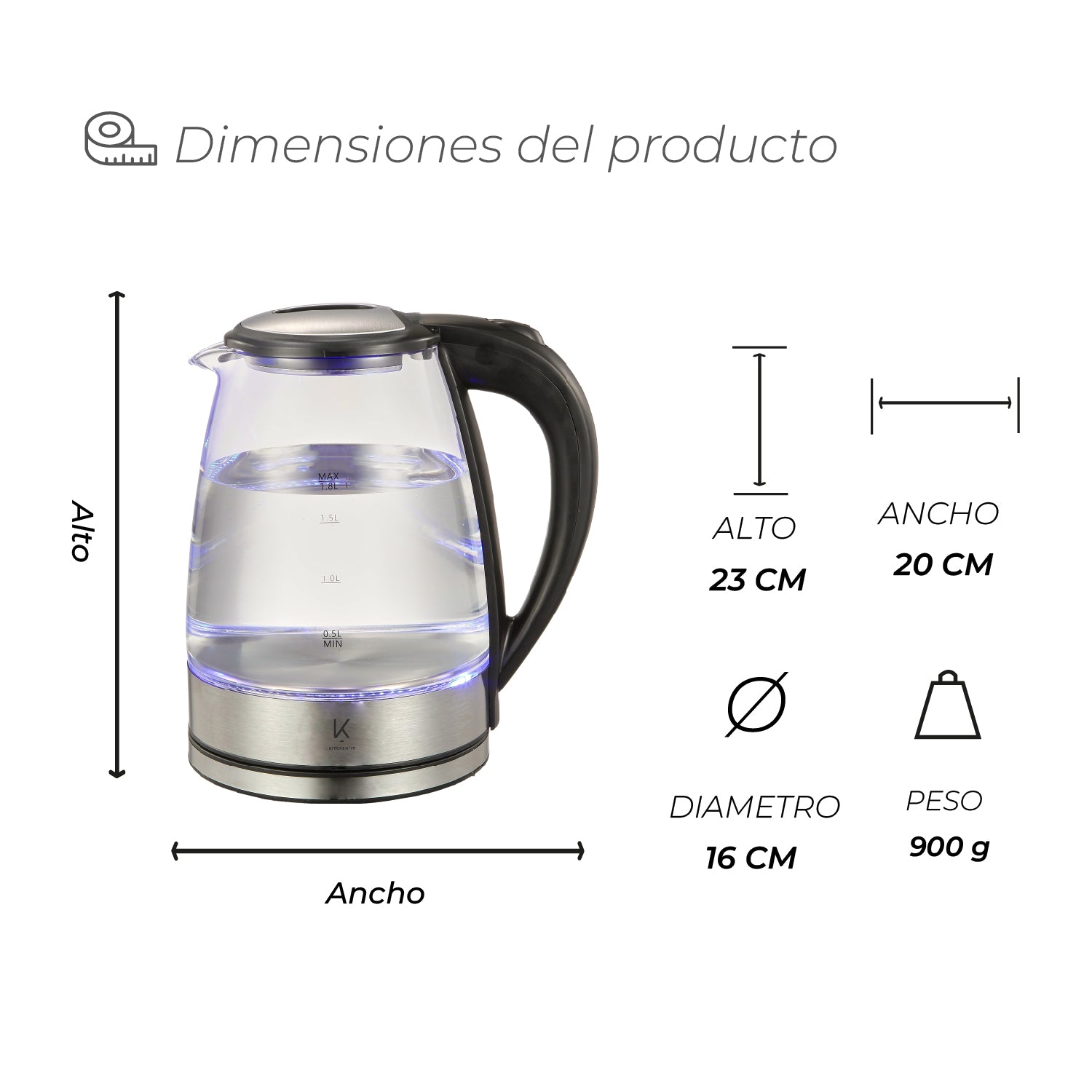 Hervidor de vidrio 1.8L Glass Edition