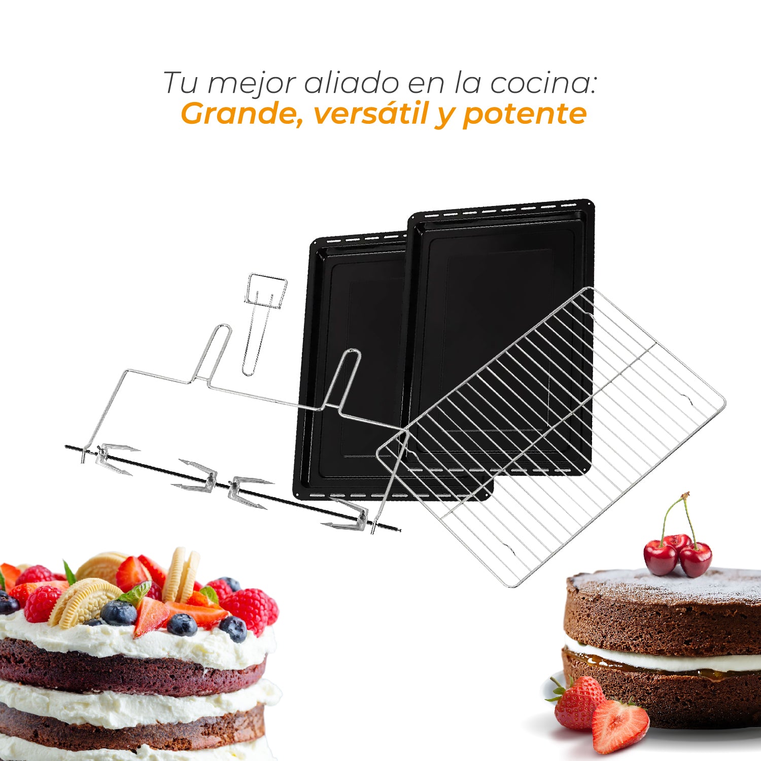 Horno Eléctrico 100L Silver Series + Puerta doble vidrio, Convección y Spiedo