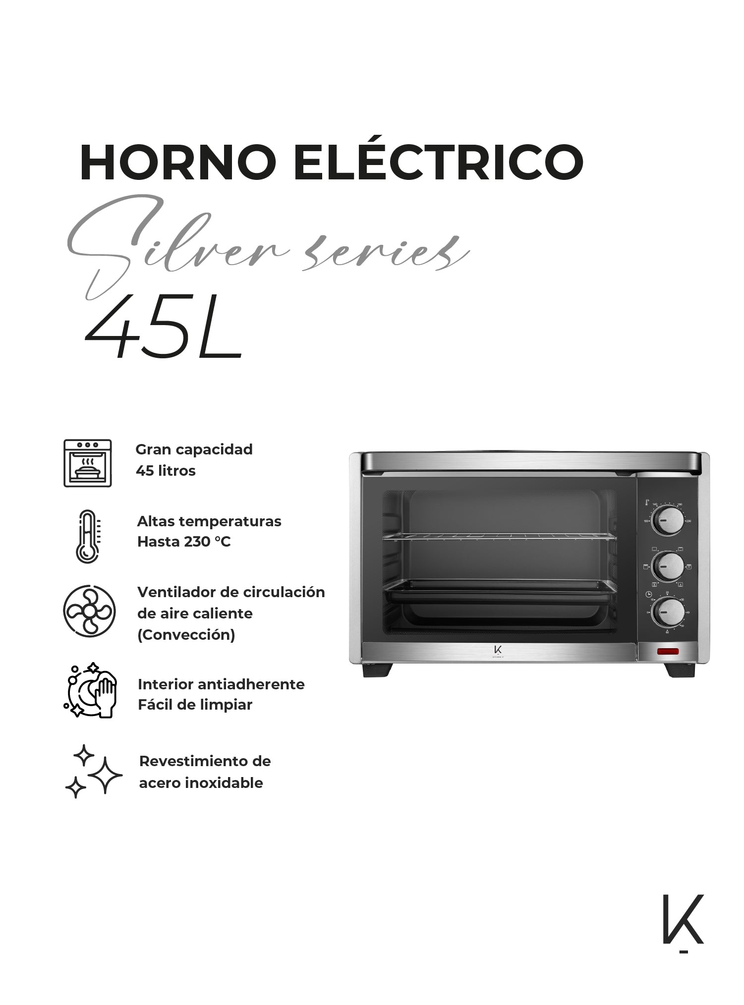 Horno Eléctrico Silver Series 45L Kitchen-It