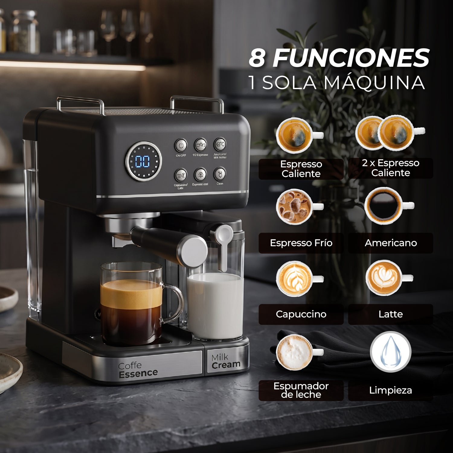 Cafetera Espresso Cream Lab 8 en 1