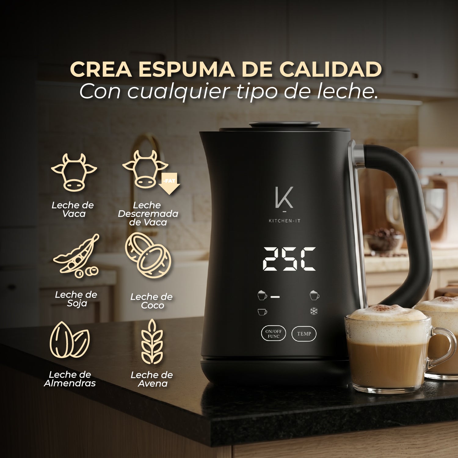 Espumador de Leche Eléctrico AeroTemp Pro 4 en 1