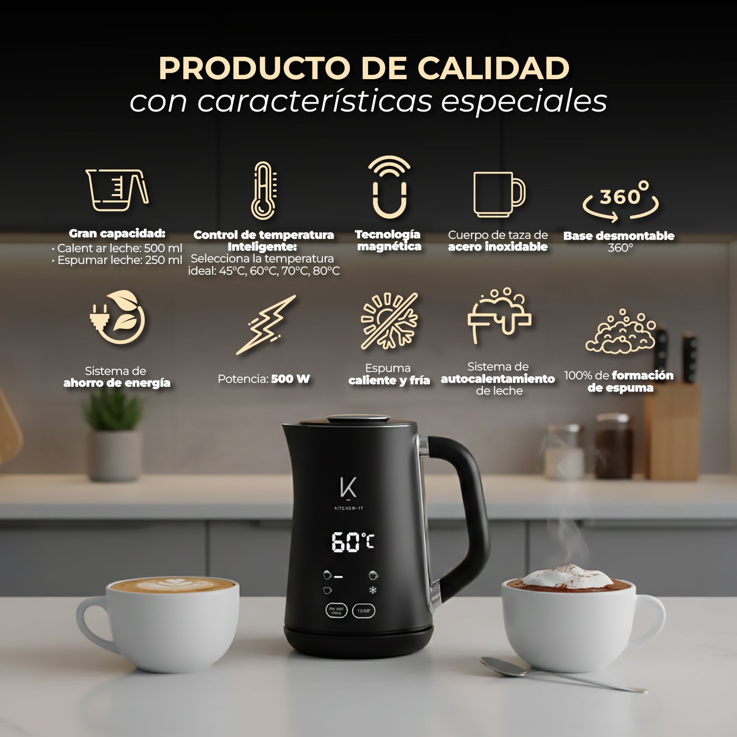 Espumador de Leche Eléctrico AeroTemp Pro 4 en 1
