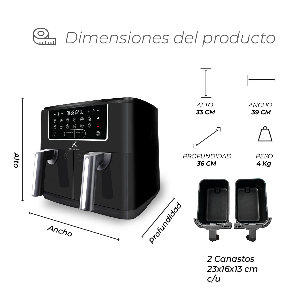 Freidora de Aire Dual Edition 9L Kitchen-It