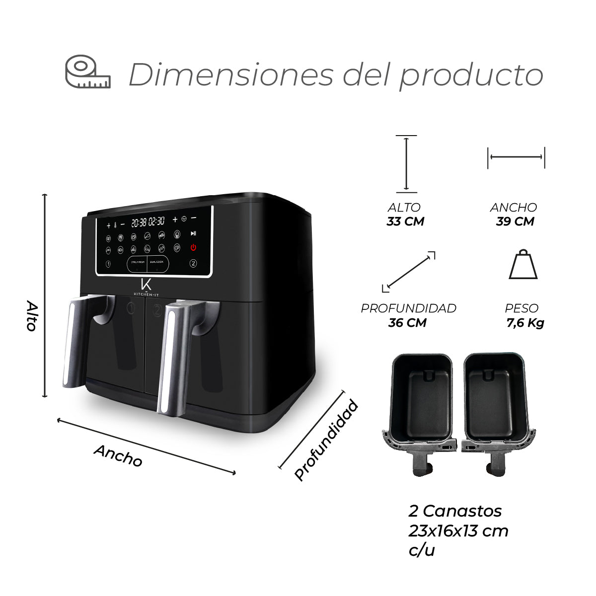 Freidora de Aire Dual Edition 9L Kitchen-It