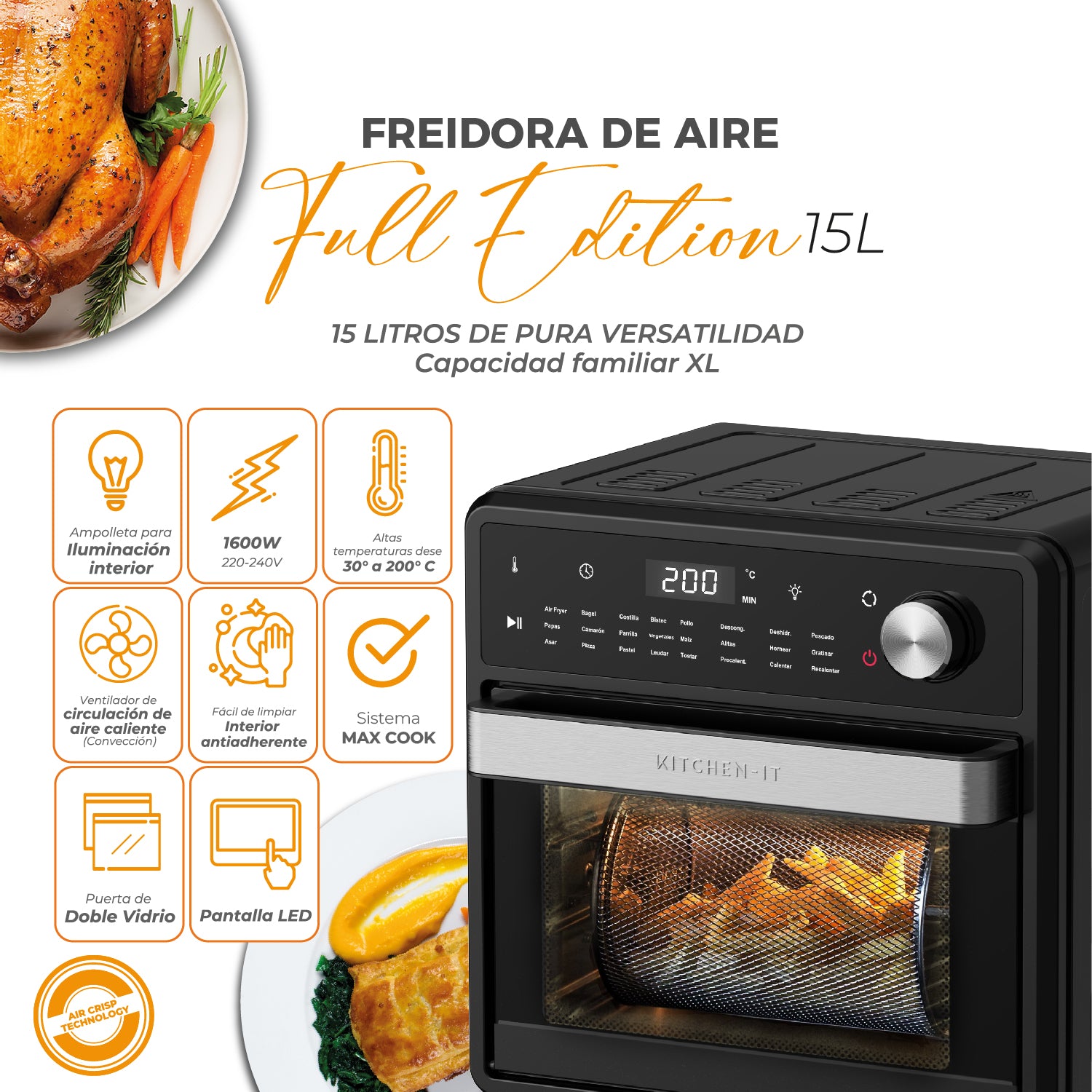 Horno Freidora de Aire Full Edition 24 en 1 - 15L