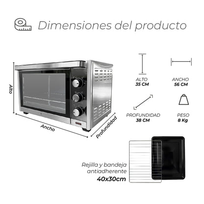 Horno Eléctrico Silver Series 45L Kitchen-It