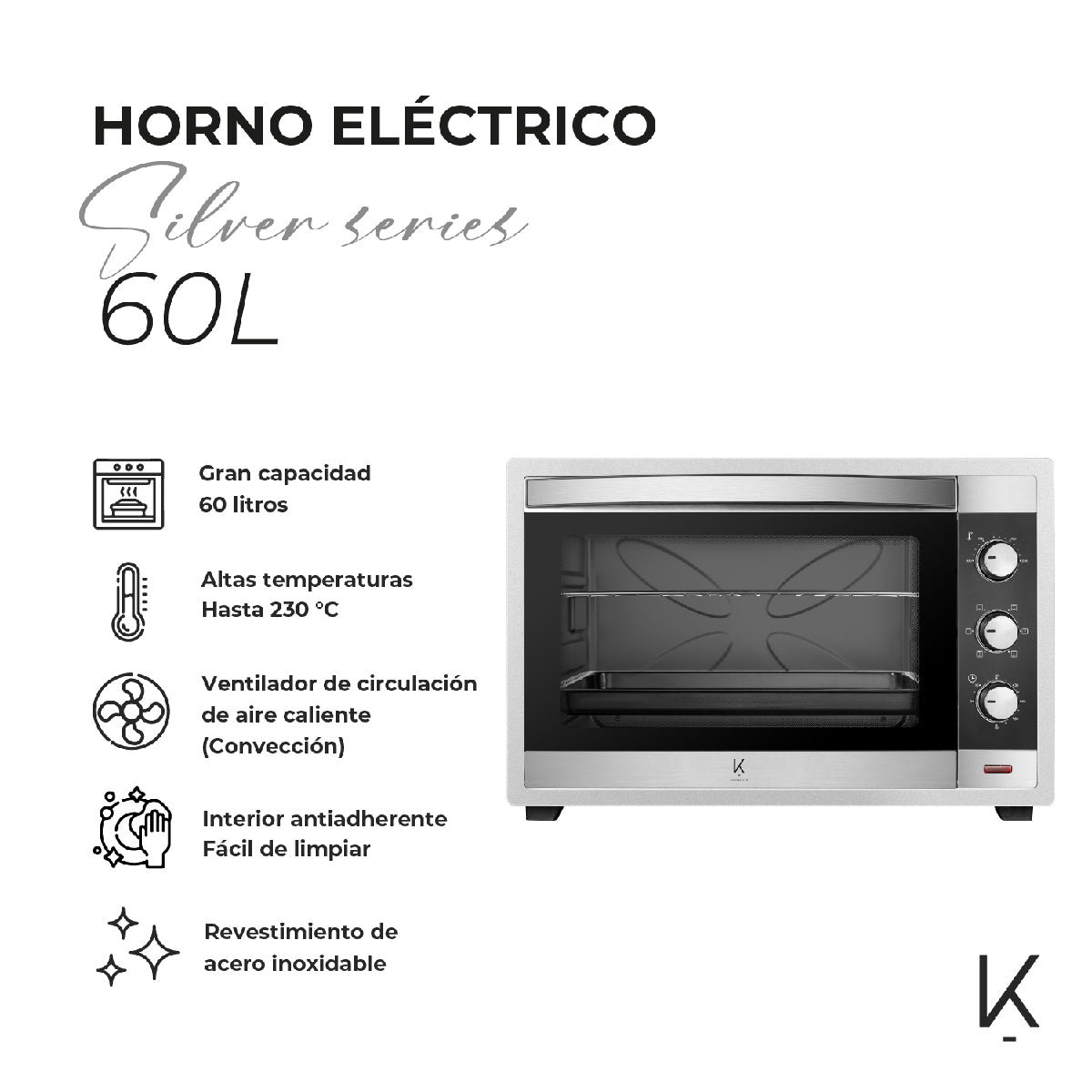 Horno Eléctrico Silver Series 60L Kitchen-It