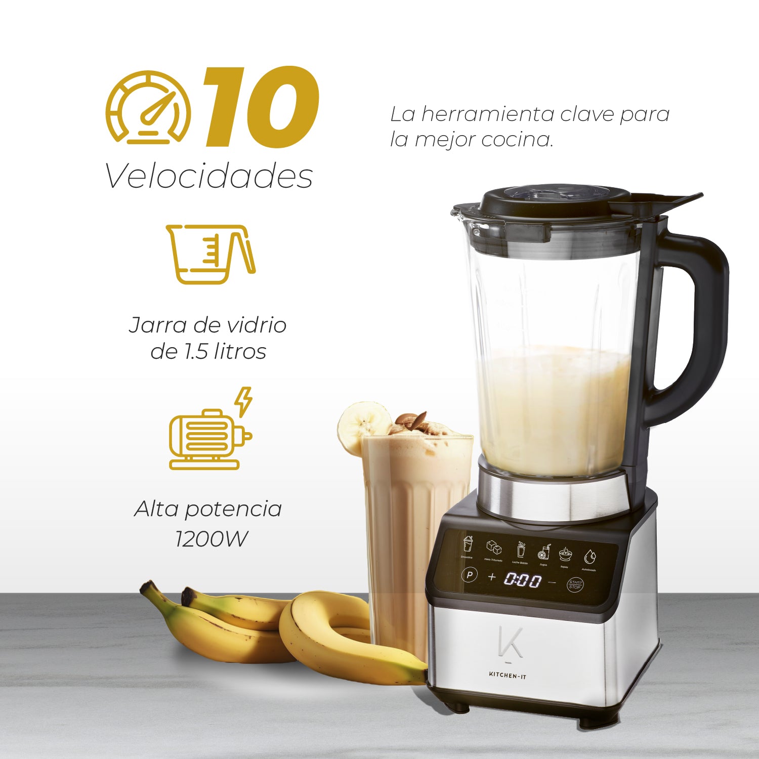 Licuadora Smart System 1200W - 10 Velocidades Kitchen-it