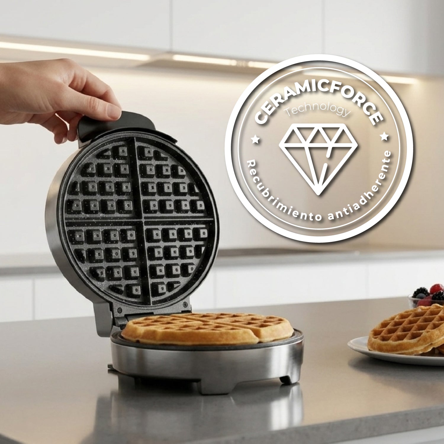 Máquina de Waffles Belgian Crisp con Revestimiento de Cerámica Antiadherente