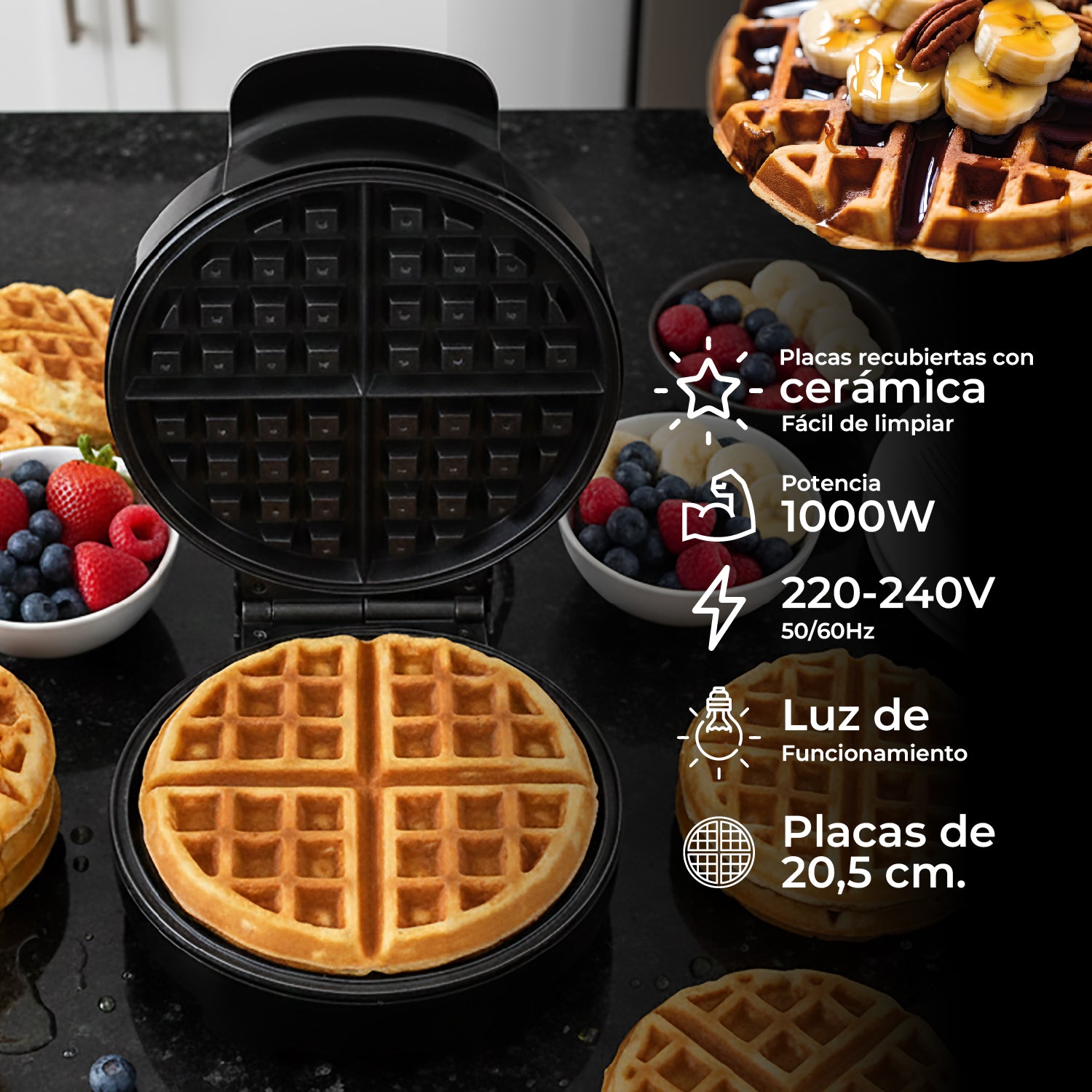 Máquina de Waffles Belgian Crisp con Revestimiento de Cerámica Antiadherente