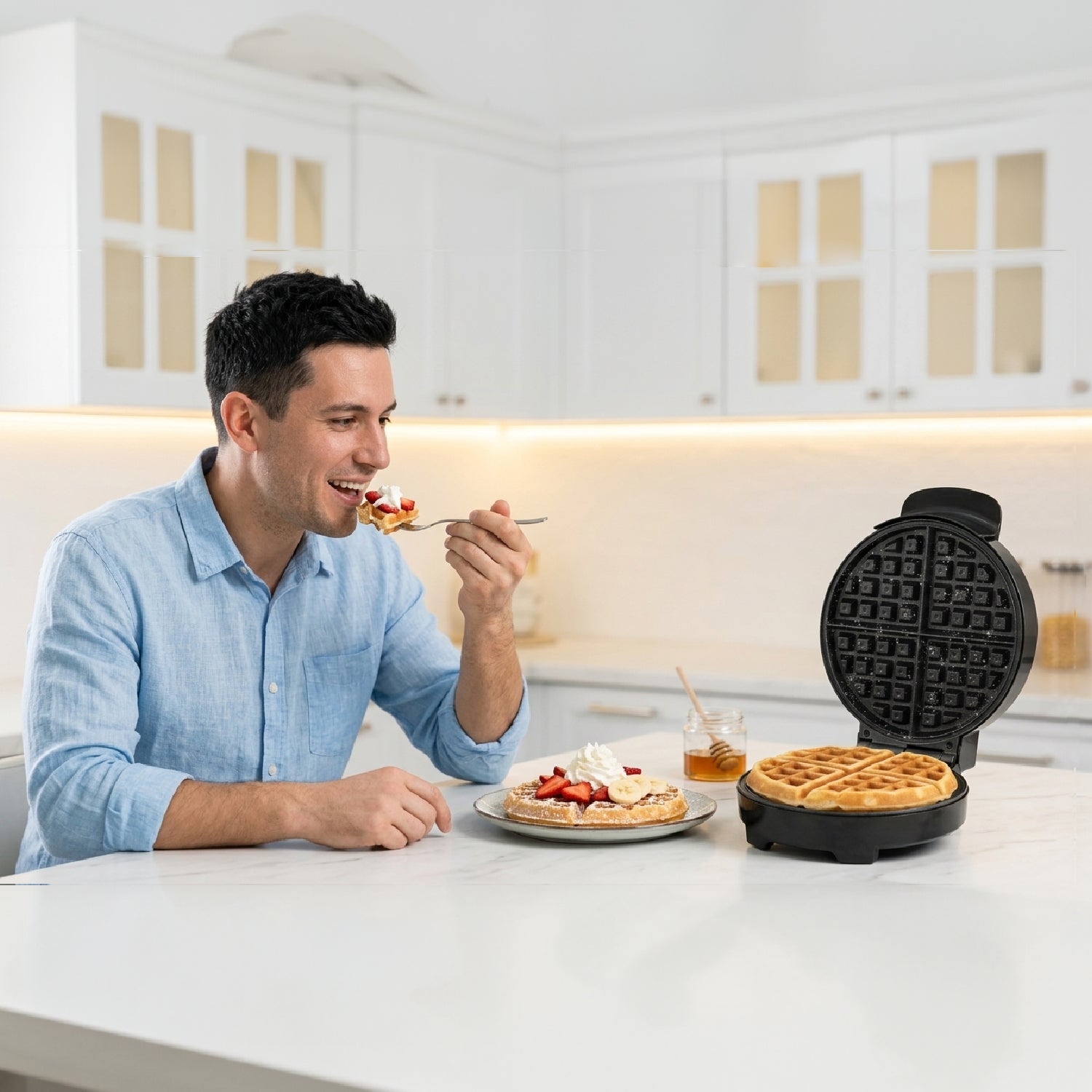 Máquina de Waffles Belgian Crisp con Revestimiento de Cerámica Antiadherente