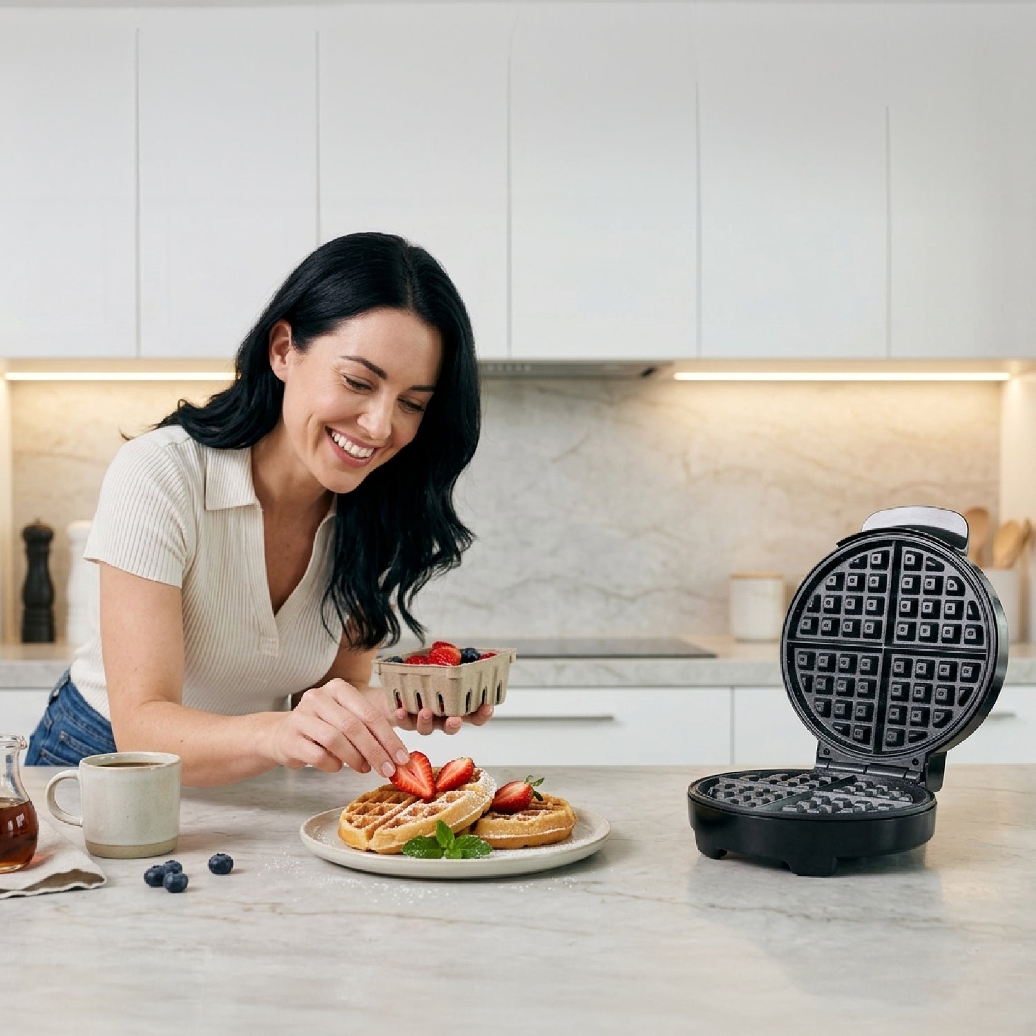 Máquina de Waffles Belgian Crisp con Revestimiento de Cerámica Antiadherente