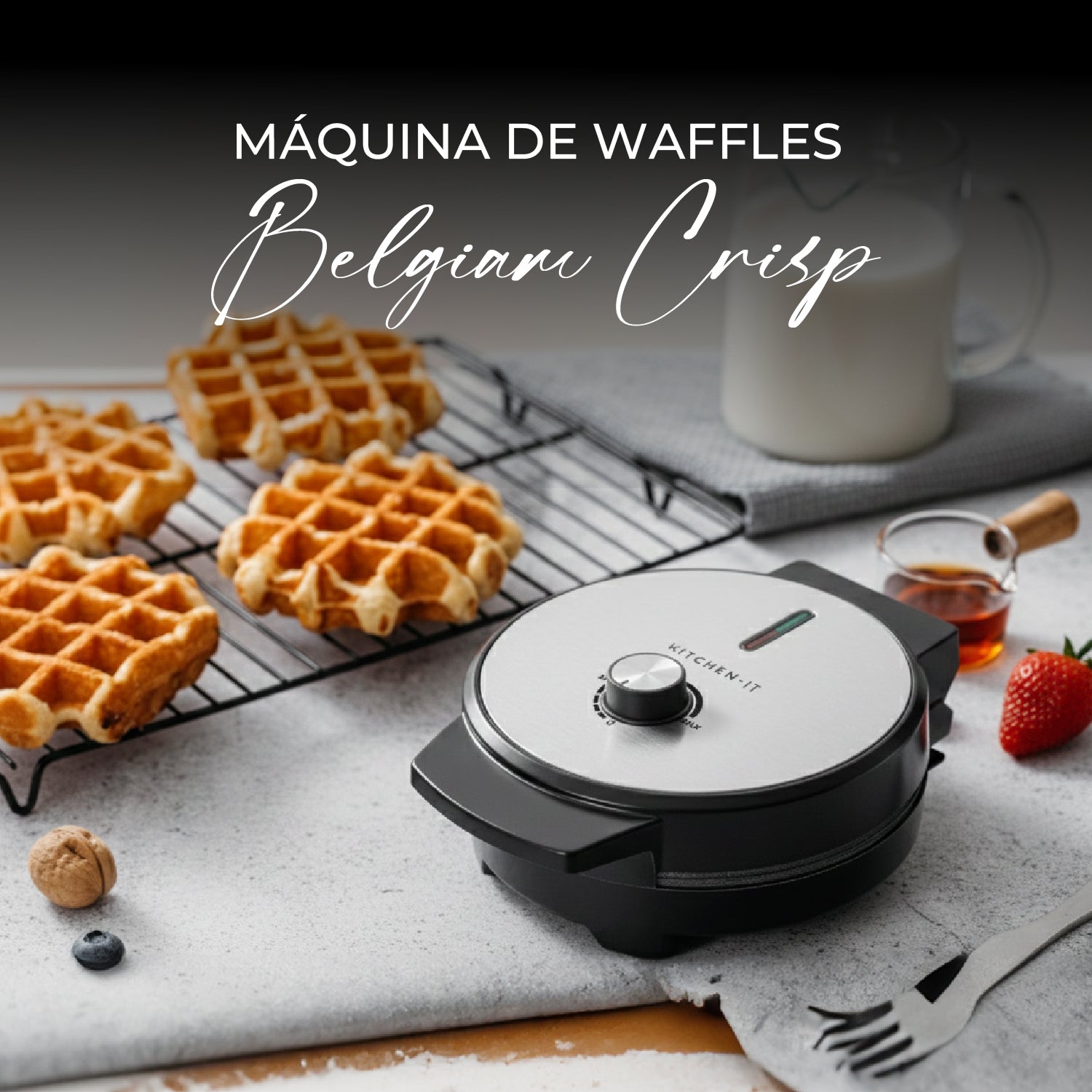 Máquina de Waffles Belgian Crisp con Revestimiento de Cerámica Antiadherente