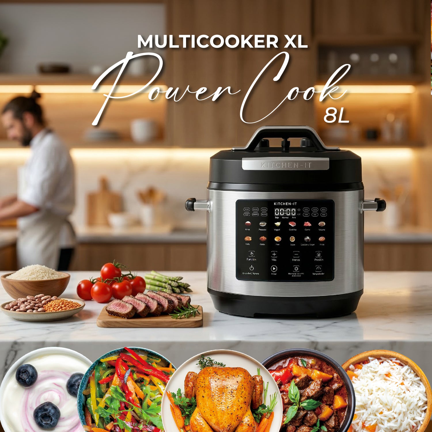 Olla a Presión Eléctrica Multifuncional 8L 27 en 1 | Multicooker XL Power Cook