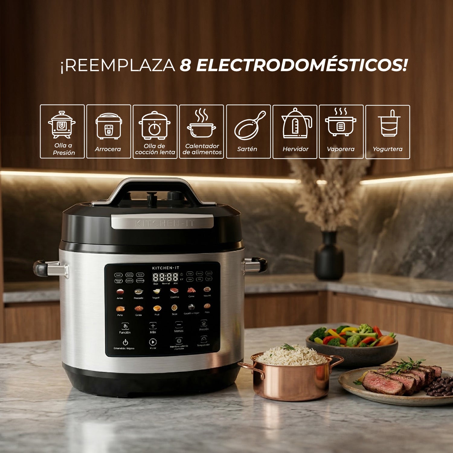 Olla a Presión Eléctrica Multifuncional 8L 27 en 1 | Multicooker XL Power Cook