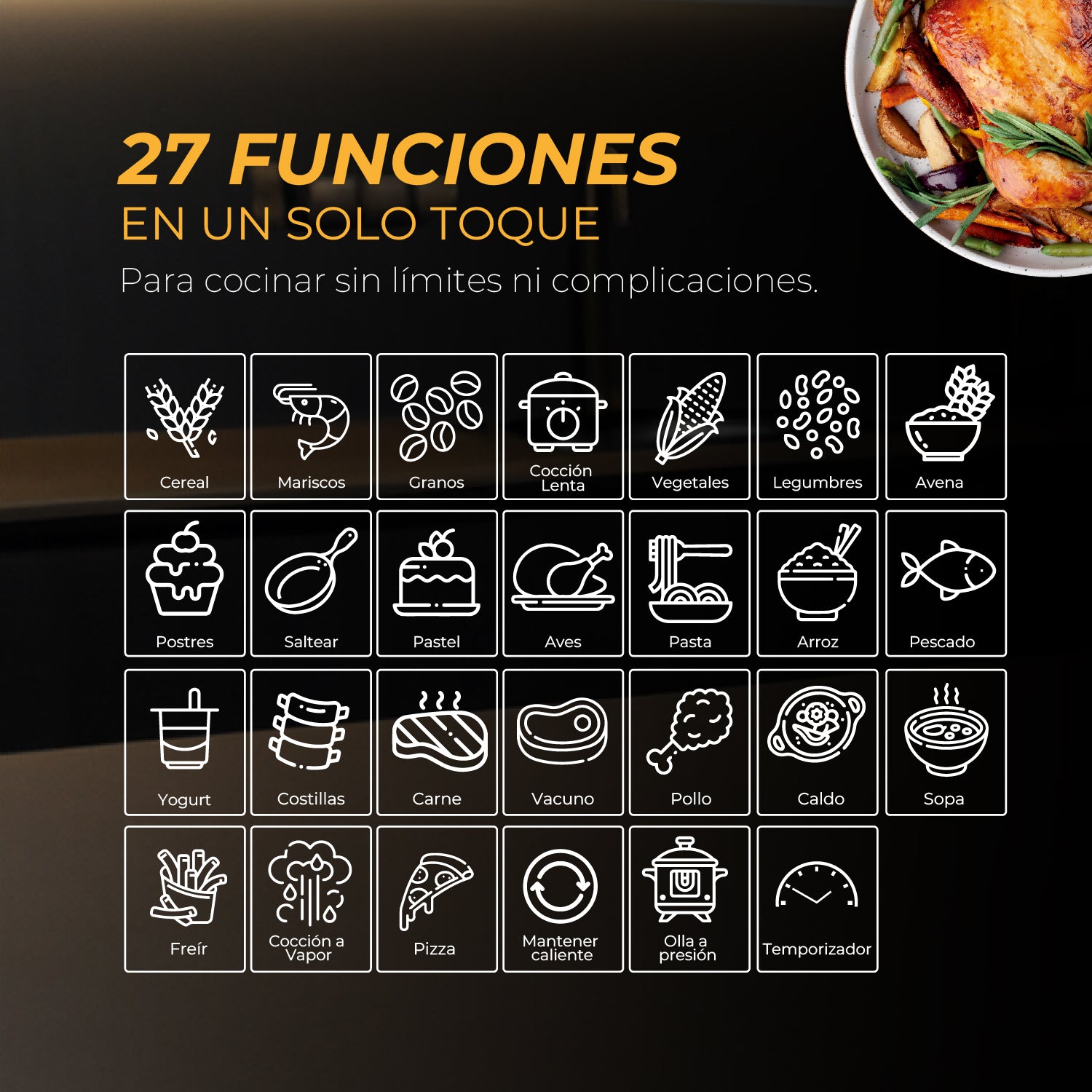 Olla a Presión Eléctrica Multifuncional 8L 27 en 1 | Multicooker XL Power Cook