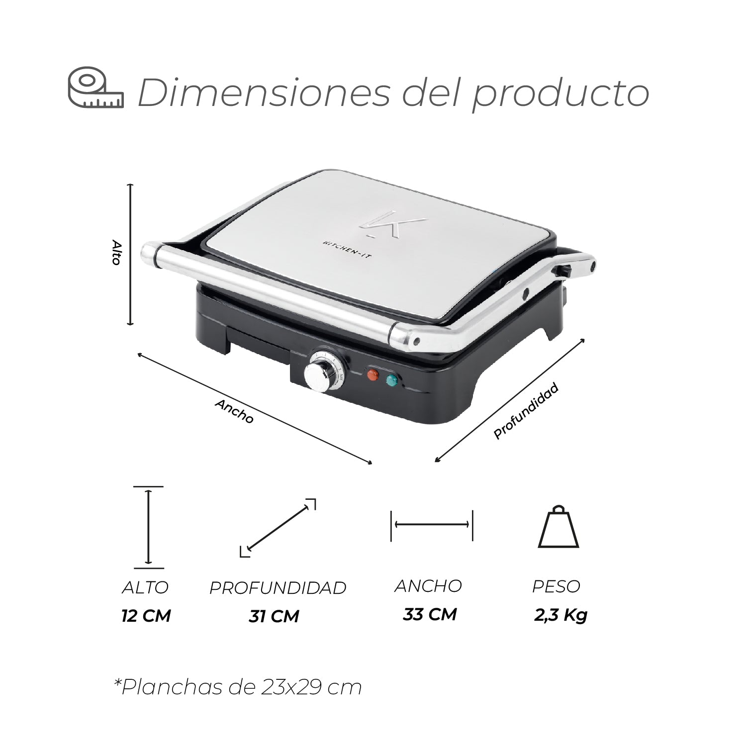 Plancha Panini Pro Max XL Kitchen-it | Superficie Plana