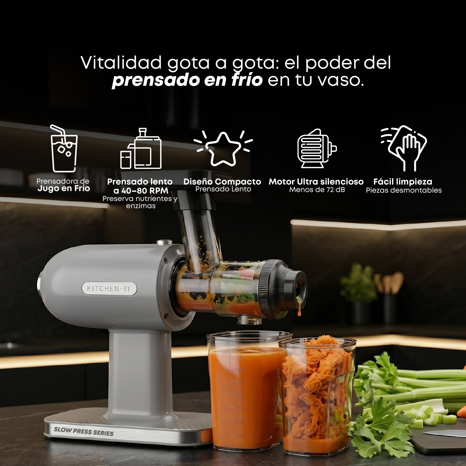 Prensadora de Jugo en Frío Slow Press Compact 160W