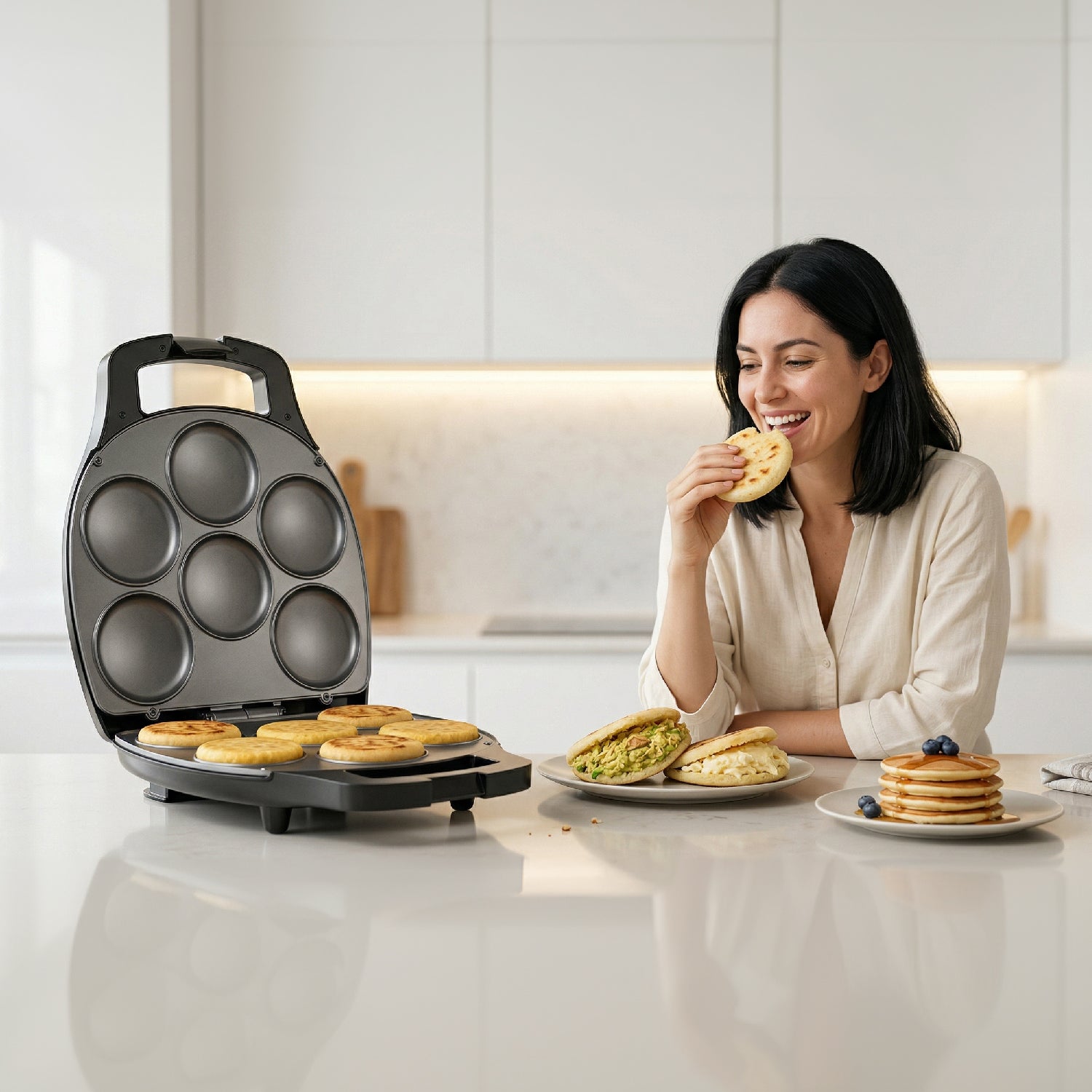 Máquina de Arepas y Panqueques Antiadherente -  Gourmet Press 6 en 1